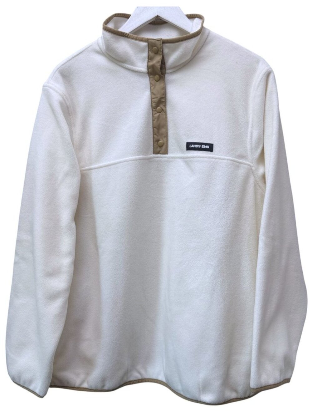 LANDS END Fleece Pullover Womens Plus 1X (16W-18W) Cream Cozy Jacket High Collar